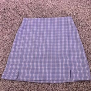 blue and white plaid skirt with slit